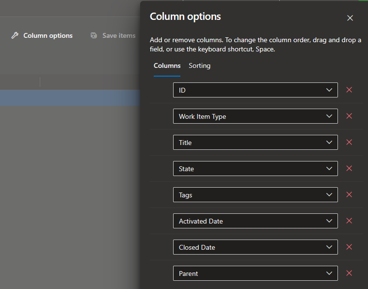 Azure DevOps Query Columns