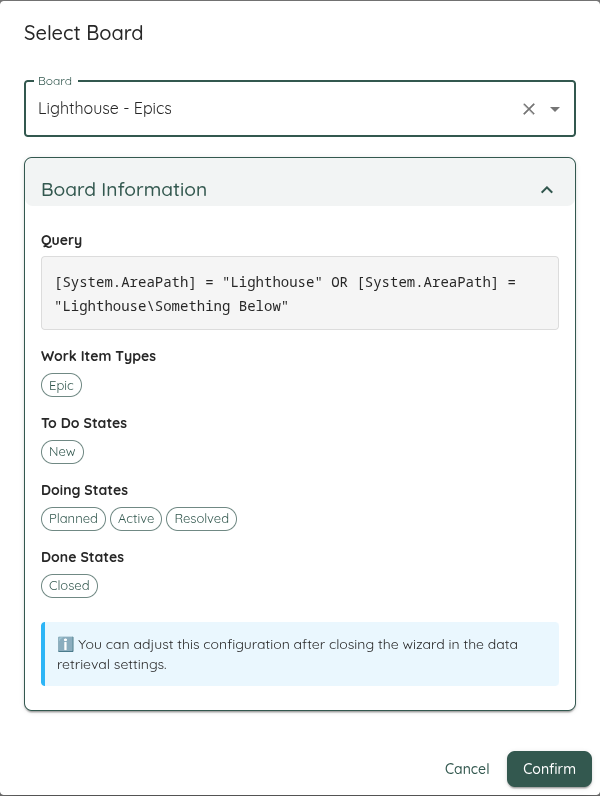 Select Azure DevOps Board