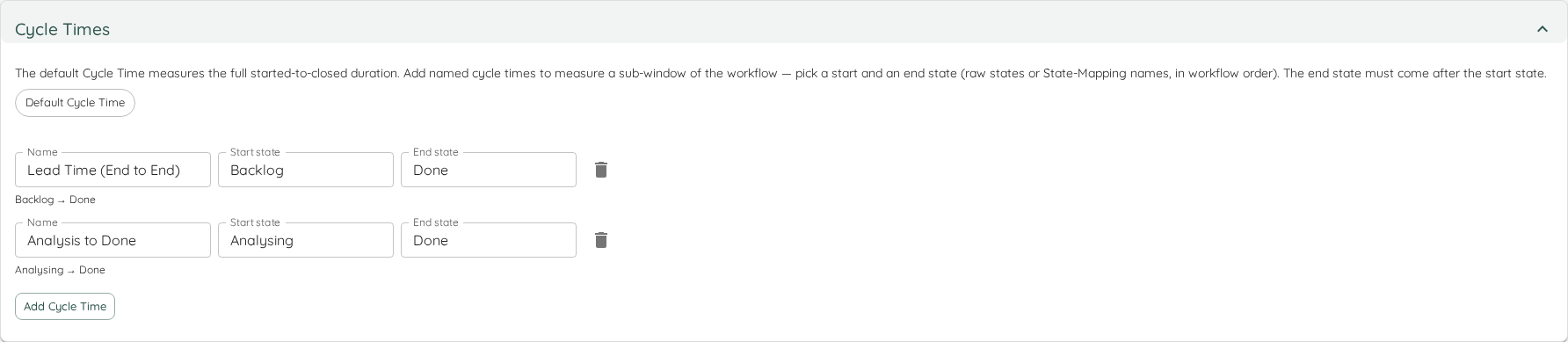 Cycle Times Editor