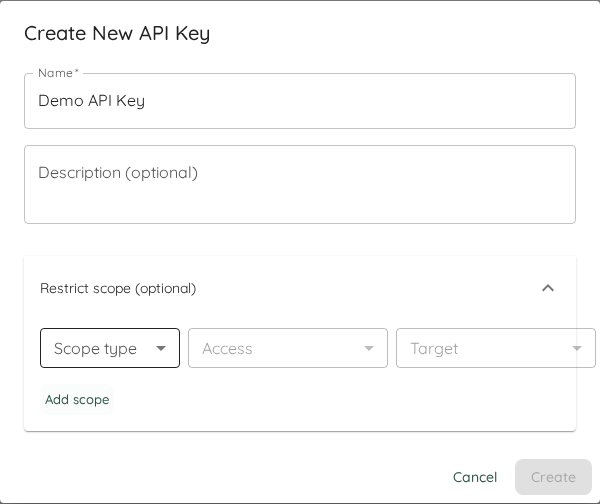 Create API Key Dialog