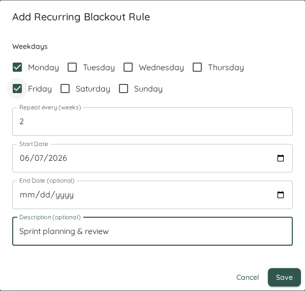 Recurring Blackout Rule Dialog