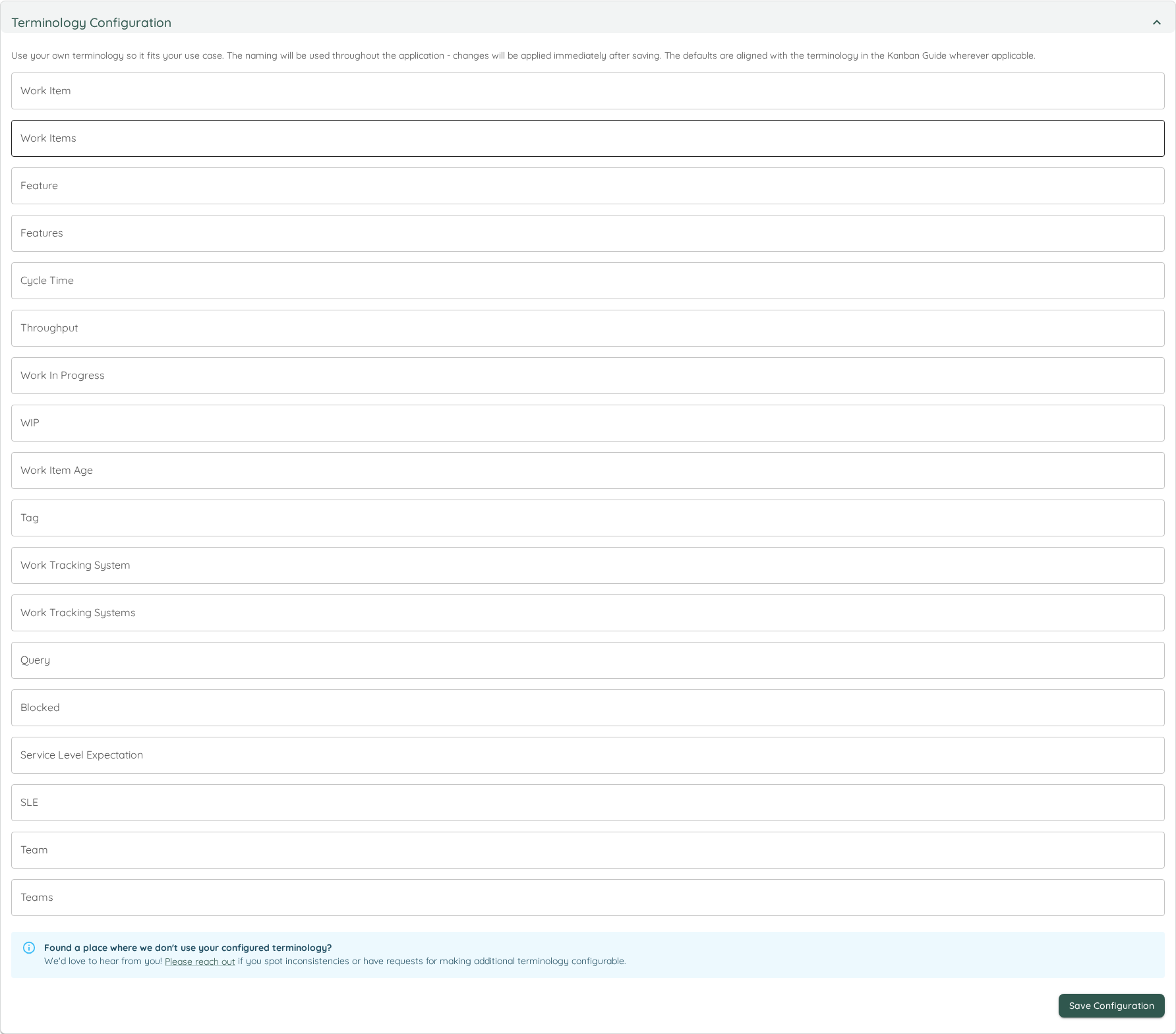 Terminology Configuration